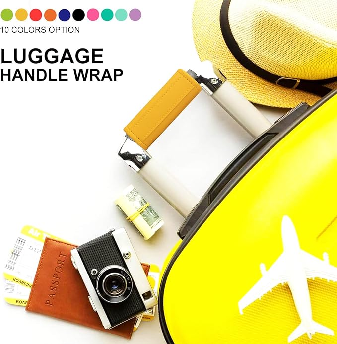 Luggage Handle Wrap 5 Pack-Leather Luggage Handle Wraps for Suitcase/Handbag/Duffel Bag/Car Bright Luggage Identfier/Handle Covers/Grips Luggage Accessories for Travel 3.0 (Yellow)