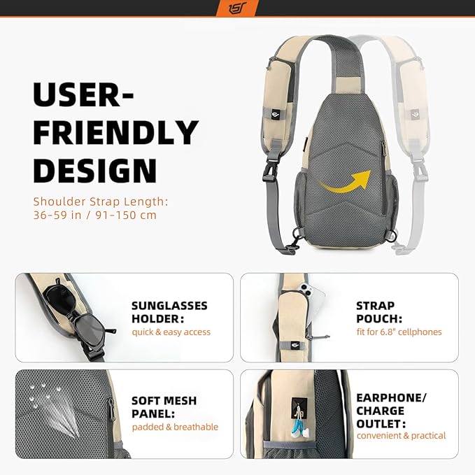SKYSPER Sling Bag RFID Crossbody Sling Backpack Cross Body Shoulder Bag Travel Hiking Daypack for Women Men(Beige)