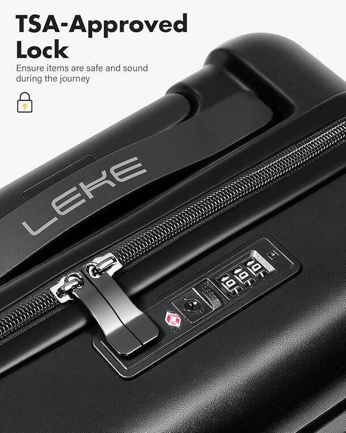 Lekesky Carry On Luggage 22x14x9 Airline Approved, 20 Inch Hard Shell Suitcase with TSA Lock, Lightweight Spinner Wheels Durable ABS Carry-On for Travel Weekend Trips Men Women, Black