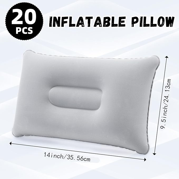Geelin 20 Pack Inflatable Pillows for Camping Travel Beach Vacation Sand Squared Flocked Soft Fabric Backpacking Ultralight Pillows for Office Sleeping Neck Head Lumbar Support(Gray)