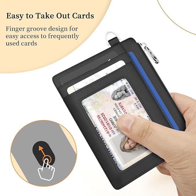 Hancynir Slim Wallet Women Credit Card Holder, Skull Skeleton RFID Blocking Small Mini Card Wallets, Funny Front Pocket PU Leather Card Case, Thin Travel Zipper Coin Cash Ladies Female Wallet Gifts