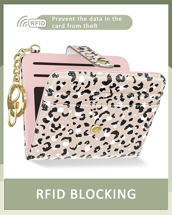 Aiawoxc Womens Wallet, RFID Small Wallets for Women, Slim Compact Credit Card Holder, Cute Leather Bifold Ladies Purse with Zipper Coin Pocket and ID Window, Beige Leopard Print