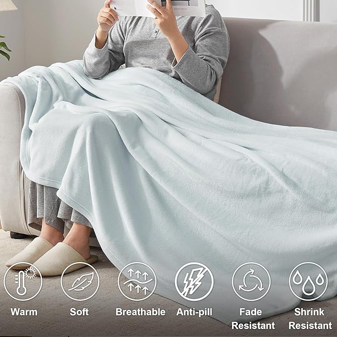Hansleep Fleece Ice Blue King Blanket, Super Soft Flannel Fuzzy Plush Cozy Blanket for All Seasons, Ice Blue, King 90x108 Inches