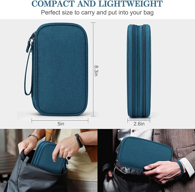 FYY Electronic Organizer, Travel Cable Organizer Bag Pouch Electronic Accessories Carry Case Portable Waterproof Double Layers Storage Bag for Cable, Cord, Charger, Phone, Earphone, Medium, Dark Green