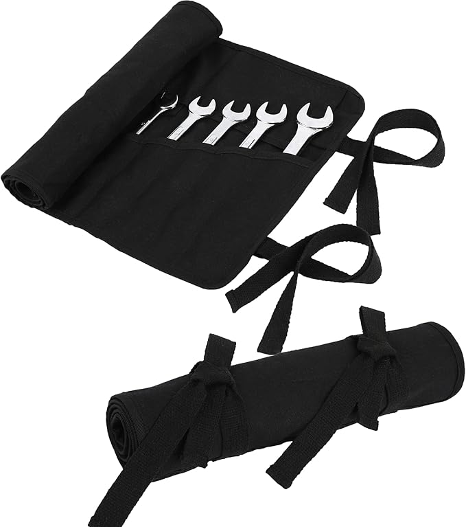 Denifiter Tool Bag, Heavy Duty Waxed Canvas Wrench Tool Roll Up Pouch, Multi-Purpose Small Hand Tools Organizer Holder with 24 Pockets (Black)