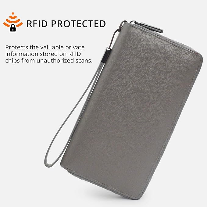 Bveyzi Women RFID Blocking Wallet Leather Zip Around Phone Clutch Large Capacity Ladies Travel Purse Wristlet | RFID Blocking, Zip Around, Large Capacity