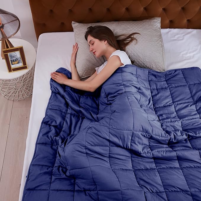 L'AGRATY Weighted Blanket - 48"x72" 15lbs Cooling Breathable Heavy Blanket Microfiber Material with Glass Beads for Adult All-Season Summer Fall Winter Soft Thick Comfort