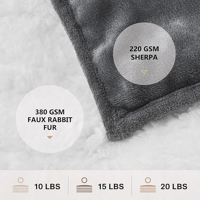 L'AGRATY Heated Weighted Blanket for Adults - 62"x84" 20lbs Electric Throw Fast Heating Heavy Blanket 1/2/4/6/8 Hour Auto Off 10 Heat Levels Over-Heat Protection Soft Flannel Sherpa