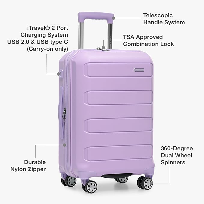 Traveler's Choice Pagosa Hardshell Expandable Luggage with Spinner Wheels, Lavender, 26-Inch Medium