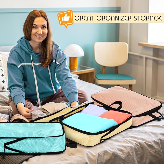 5 Pack Compression Packing Cubes for Travel Space Saving Cubes Luggage Organizer for Suitcase(Pastel,S)
