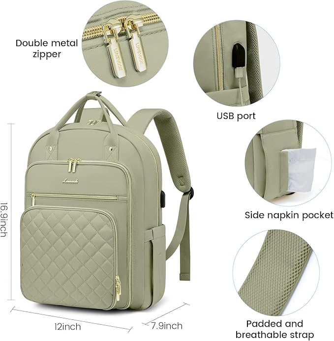 LOVEVOOK Laptop Backpack for Women, Water Resistant Travel Work Backpacks Purse College Business Teacher Nurse Computer bag with USB Charging Port