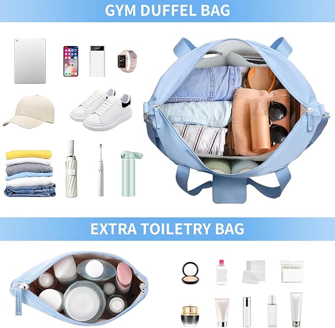 ETRONIK Gym Bag for Women, 45L Carry On Travel Duffel Bag with Shoes Compartment, Weekender Overnight Bag with Wet Pocket & USB Charging Port for Women, Travel, Gym, Weekend, Large Size (Beige)