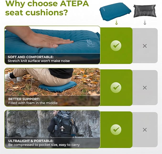 ATEPA Inflatable Seat Cushion, Self-Inflating Portable Stadium Airplane Travel Foam Cushion Pad for Camping, Sports Events, Outdoor