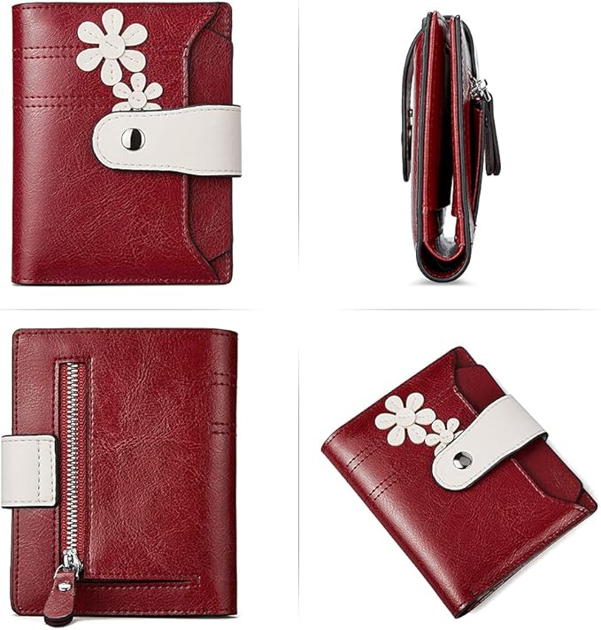 BOSTANTEN Women Leather Wallet RFID Blocking Small Bifold Zipper Pocket Wallet Card Case Purse with ID Window