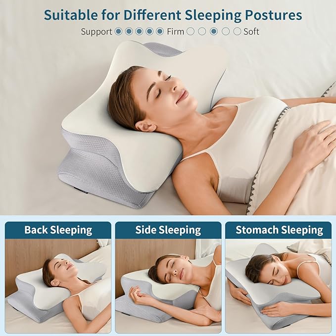 Cervical Neck Pillow - Ergonomic Side Sleeper Pillow for Pain Relief, Contour Cervical Pillow for Sleeping, Memory Foam Pillows for Neck Support, Orthopedic Bed Pillow for Back Stomach Sleepers