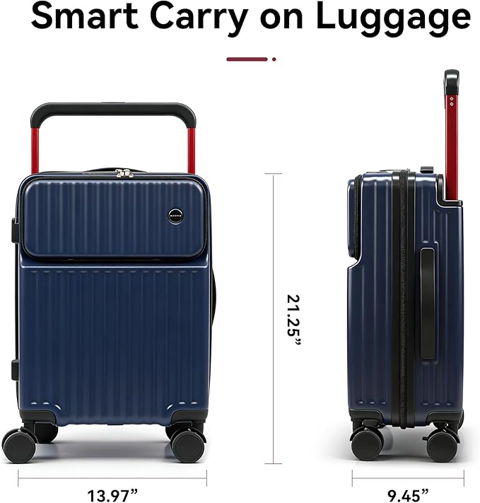 20 Inch Carry On Luggage with Spinner Wheels,PC Hard Shell Suitcase with USB Port,Lightweight Travel Luggage Airline Approved for Men Women (Navy Blue)