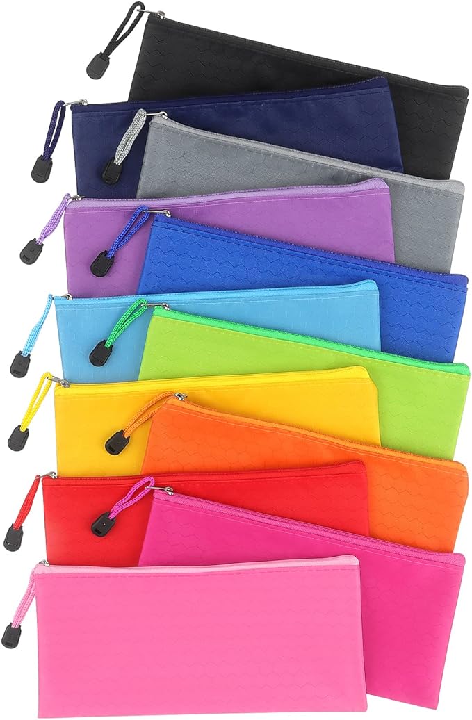 Tamaki 12 Pack Zipper Pouch, Bulk Waterproof Pouch Cases, Multi-Purpose Organizer Bags for Office Supplies, Travel Accessories