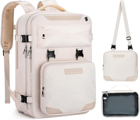 Maelstrom Travel Backpack for Women Men,35L Laptop Backpack Fits 17-Inch Laptop,Carry On Backpack for Airplanes with Crossbody Bag&Shoe Compartment&Toiletry Bag (Beige With Toiletry Bag, Large)