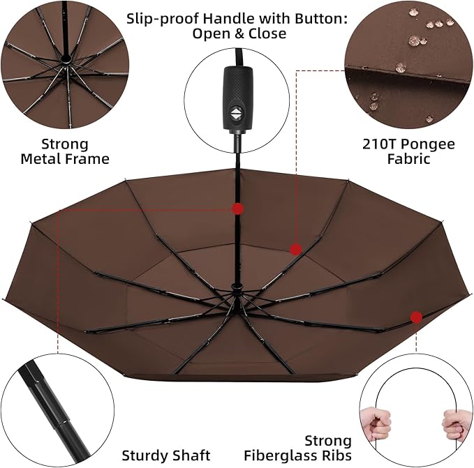 TradMall Travel Umbrella, 42/45 Inches Double Vented Canopy Windproof Automatic Strong Compact Folding Umbrellas for Rain Women and Men