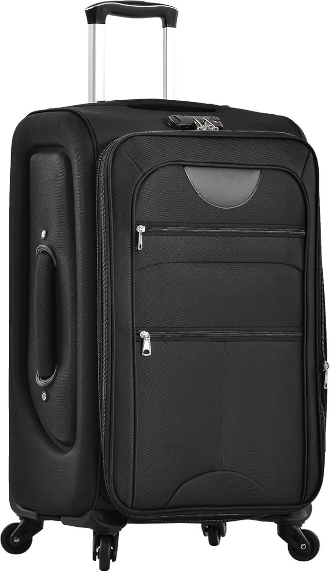 Softside 3 Piece Luggage Sets, Expandable Lightweight Suitcase Sets Double Softshell Spinner Wheels Travel Luggage Set for Women and Men (Black, 3-Piece Set)