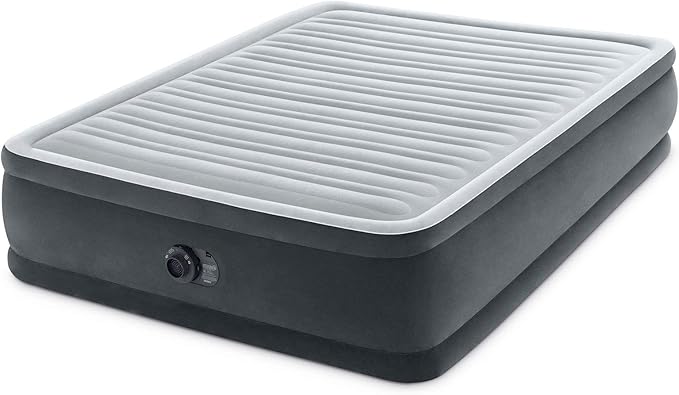 Intex Dura-Beam Deluxe Comfort-Plush Elevated: Fiber-Tech – Queen Size – Built-in Electric Pump – 18in Bed Height – 600lb Weight Capacity