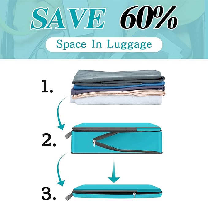 Hosuly 6 Pcs Ultralight Compression Packing Cubes for Travel 17.3 x 12.6'' XL Large Expandable Luggage Organizers for Save Space Family Long Trips (Blue)