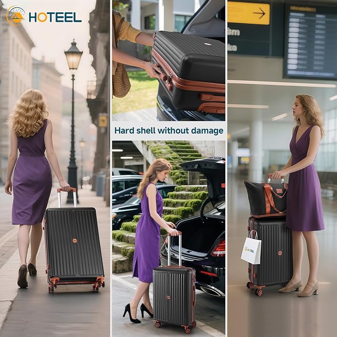 Hoteel Luggage Set 3-Piece, 4-Year Warranty,Suitcases with Wheels, PC+ABS Hardshell Suitcase, TSA Lock, Including Waterproof Luggage Bag, Travel Maletas for Men & Women,Black
