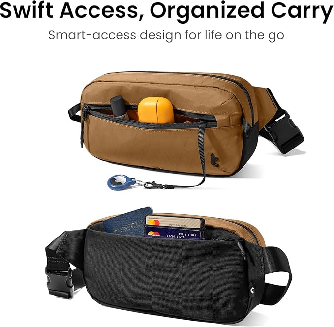 tomtoc 3.5L X-Pac Sling Bag with RFID Blocking, Crossbody Bag Minimalist Chest Shoulder Pack for Men/Women, Water-resistant Lightweight Casual Funny Pack for Travel/Daily Commute