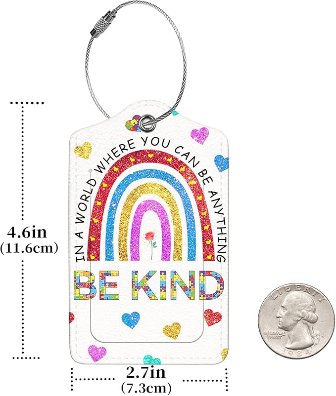 2 Pcs Luggage Tags for Suitcases, PU Leather Cruise Ship Luggage Tags with Privacy Cover Label Address Card and Durable Metal Ring Suitable for Men Women Handbags Backpacks Schoolbag,Rainbow