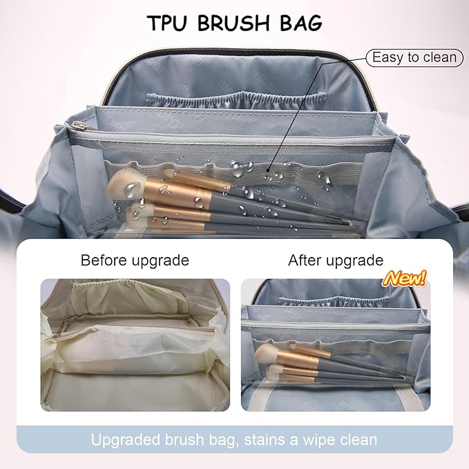 BOYATU Travel Makeup Bags for Women Cosmetic Bag: Puffy Make up Bags Set of 3 - Vegan Leather Makeup Organizer - Waterproof Large Toiletry Bag with Compartments - Travel Essentials (H-4-Blue)