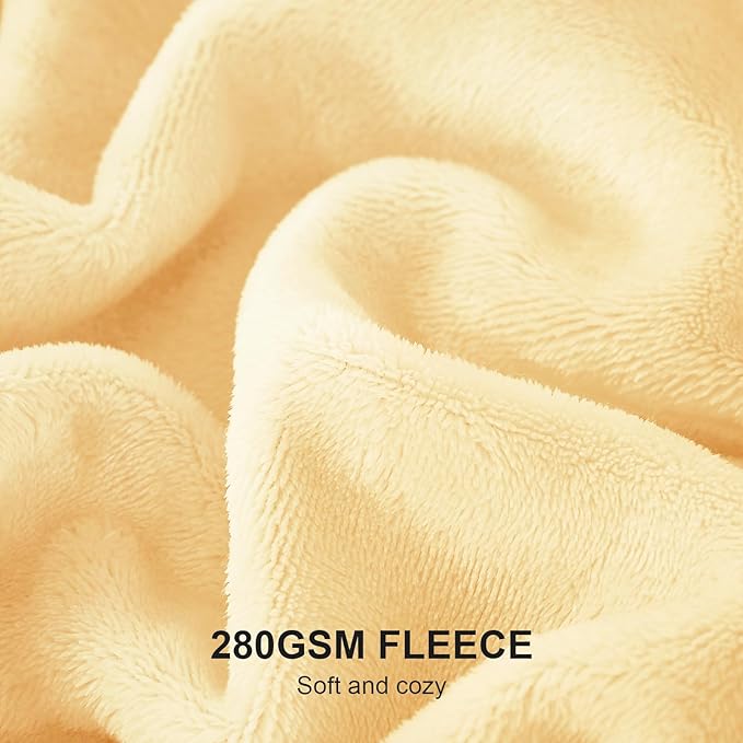 Hansleep Fleece Cream Yellow Queen Blanket, Super Soft Flannel Fuzzy Plush Cozy Blanket for All Seasons, Cream Yellow, Queen 90x90 Inches