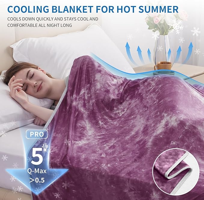 Guohaoi Cooling Throw Blanket for Hot Sleepers,Decortive Tie Dye,Arc-Chill Q-Max >0.5Cool Fiber,100% Oeko-Tex Certified,Lightweight Summer Cool Blanket for Ultra Cold Breathable,Keep Cool,60''x90''