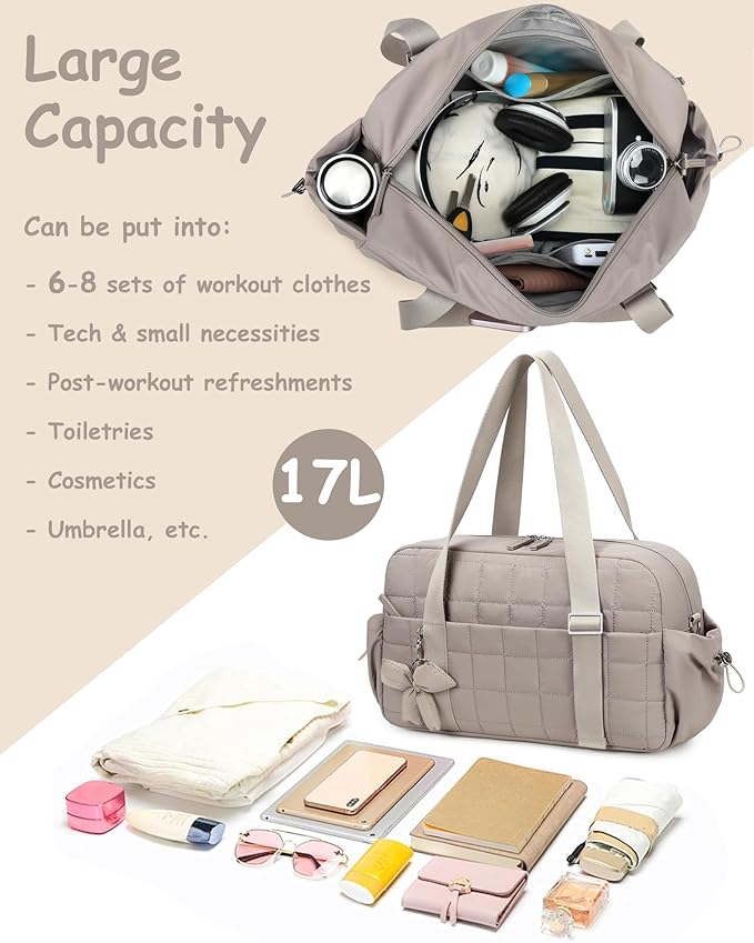 CAMTOP Gym Bag for Women, Lightweight Duffle Bag for Travel With Insulated Pocket and Wet Pocket, Small Carry On Bag for Dance Yoga Work (Camel, Medium-16")