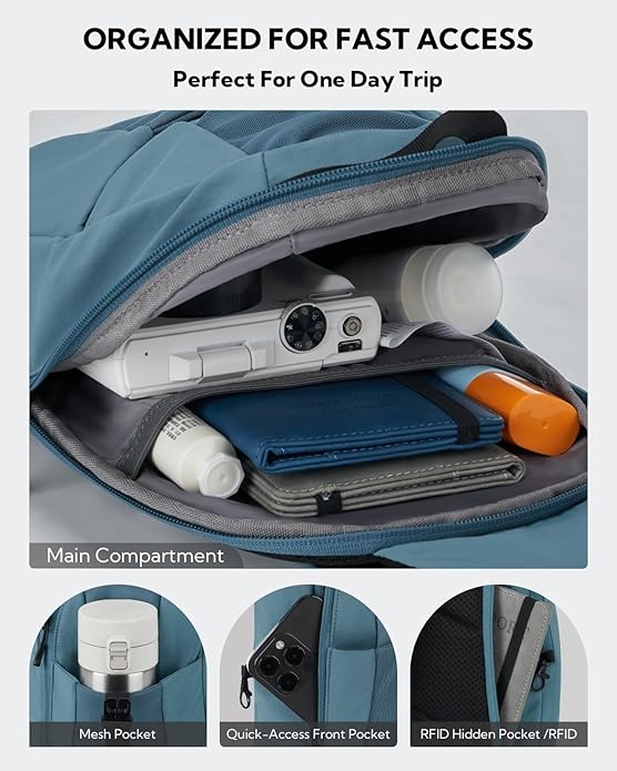 WATERFLY Small Crossbody Sling Backpack: RFID Blocking Anti Theft Sling Bag Travel Daypack Man Woman