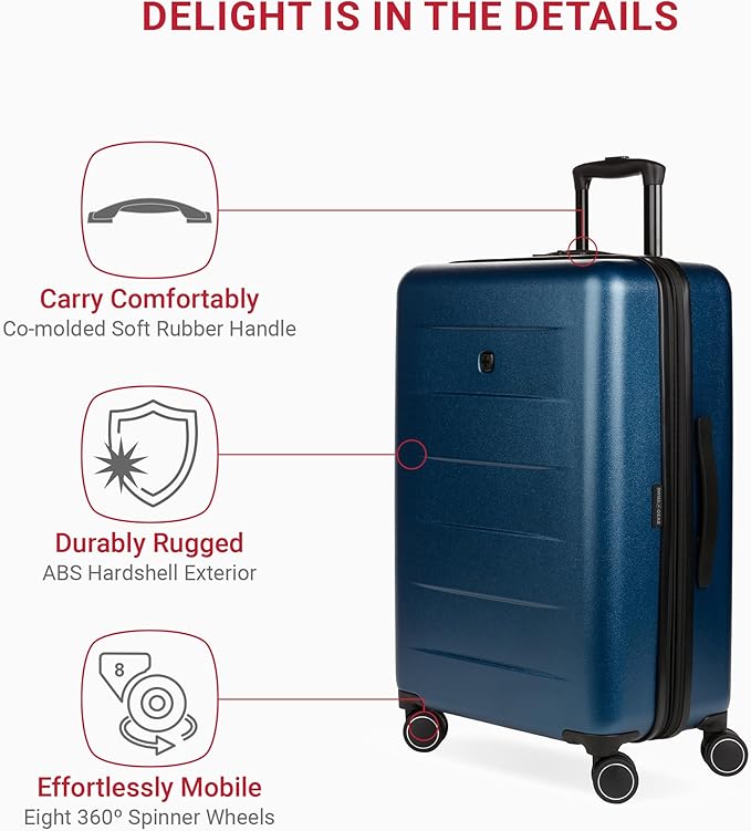 SwissGear 8020 Eclipse Hardside Expandable Luggage with Spinner Wheels, Navy, Checked-Medium 24-Inch