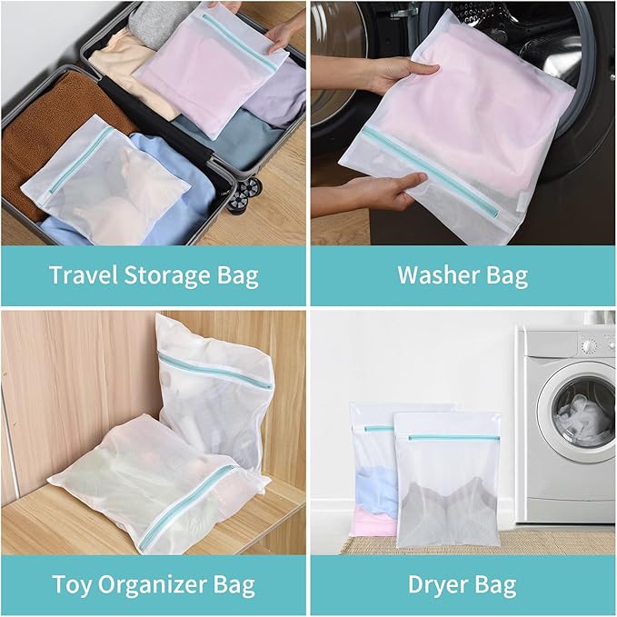 OTraki 12x16 Inch Mesh Laundry Bag 2 Pack Small Lingerie Sock Bag Washing Machine Soft Fine Mesh Zipper Laundry Bra Underwear Wash Bag for Home Travel Don't Drying, Melting 140-176℉ White