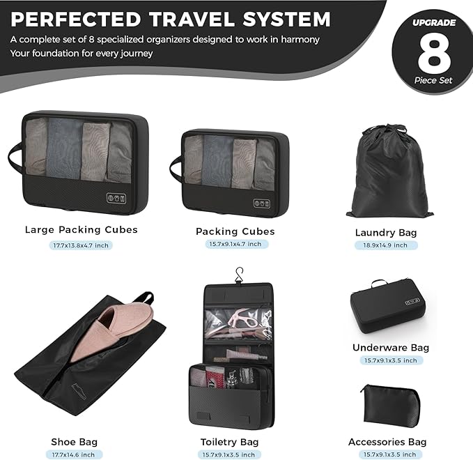 Ultralight Compression Packing Cubes, 3 Set Lightweight Travel Packing Organizer for Suitcase, Double-Zipper Packing Cubes with Laundry Bag for Weekend Trip