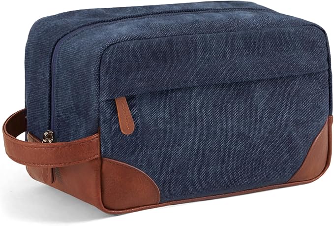 Vorspack Large Travel Toiletry Bag - Hanging Toiletry Bag for Men Water Resistant Canvas Shaving Bag with Large Capacity for Home Travel - Navy Blue
