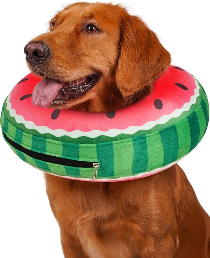 Inflatable Dog Pillow Cone Collar After Surgery, Donut Soft Neck Cone for Husky Border Collie Large Dogs, etc, Recovery E Collar to Stop Licking Watermelon