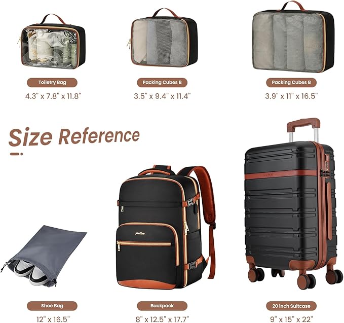 YAMTION Luggage Sets 6 Piece,Hardside 20In Suitcase with Spinner Wheels,TSA Lock,Carry On Suitcase Travel Essentials for Personal Items