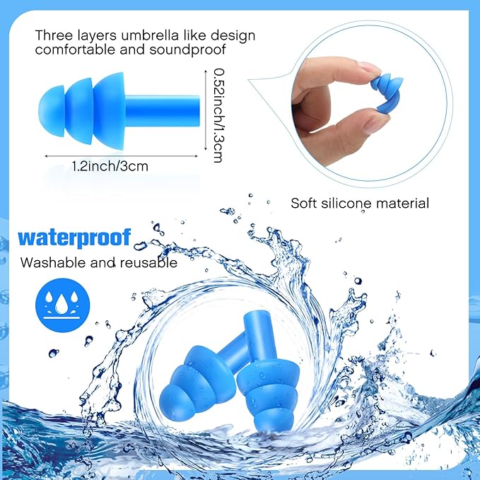 TrelaCo 200 Pairs Silicone Ear Plugs Soft Reusable Waterproof Ear Plugs for Sleeping Noise Swimming Hearing Protection Earplugs Shooting Construction Hunting Music Concerts(Blue)