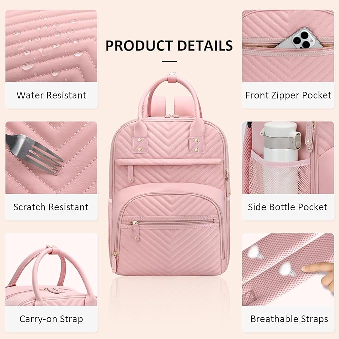 Tenot Diaper Bag Backpack for Women with Changing Pad, Baby Bag with Insulated Pockets Multifunctional Diaper Bags For Baby Girl Boy Waterproof Baby Bags For Boys Girls Maternity Bag Baby Pink