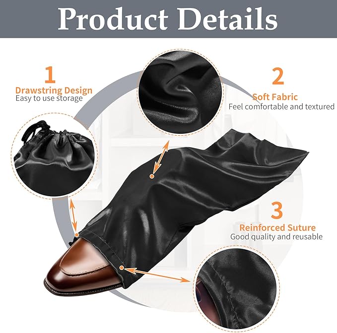 Ersmak 6 Pack Shoe Bags for Travel - Satin Shoe Bag with Drawstring - Black Shoe Storage Bags for Protecting Storage Shoes - 17.7 x 7.9 In