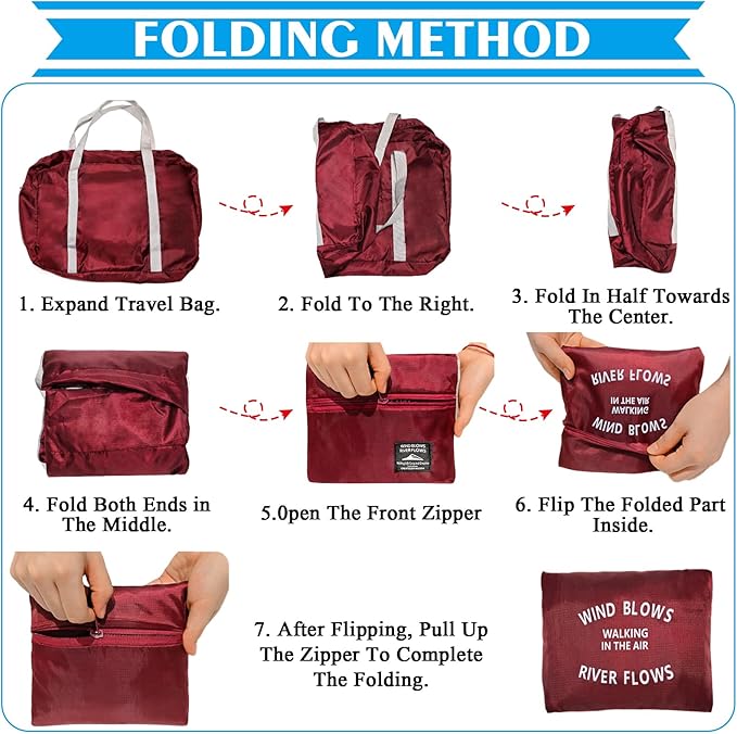 Foldable Travel Duffel Bag Tote Carry on Luggage Bag Spirit Airlines Personal item Sports Gym Bag Water Resistant Weekender Overnight Bags for Women and Men (Red)