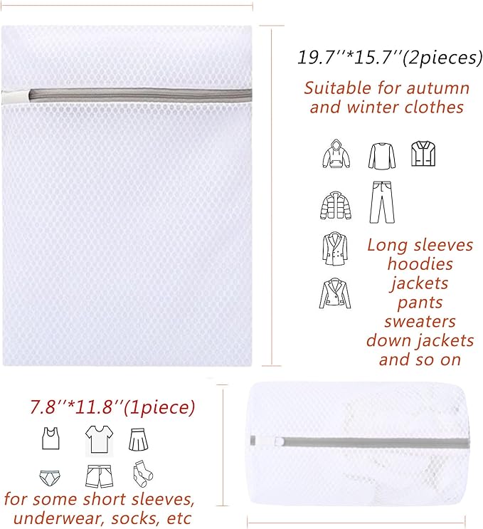 Laundry Bag 3Pcs Honeycomb Mesh Bag Zipper Washing Bag Storage Bags Travelling Household