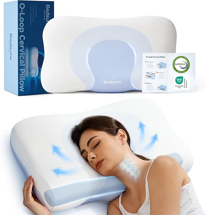 Bedsure Cervical Neck Pillow - Ergonomic Memory Foam Pillows for Side & Back Sleepers, Orthopedic Shape Gently Supports Head & Neck, Shoulder Pain Relief for Deeper Sleep Cloud Pillow
