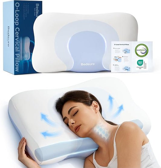 Bedsure Cervical Neck Pillow - Ergonomic Memory Foam Pillows for Side & Back Sleepers, Orthopedic Shape Gently Supports Head & Neck, Shoulder Pain Relief for Deeper Sleep Cloud Pillow