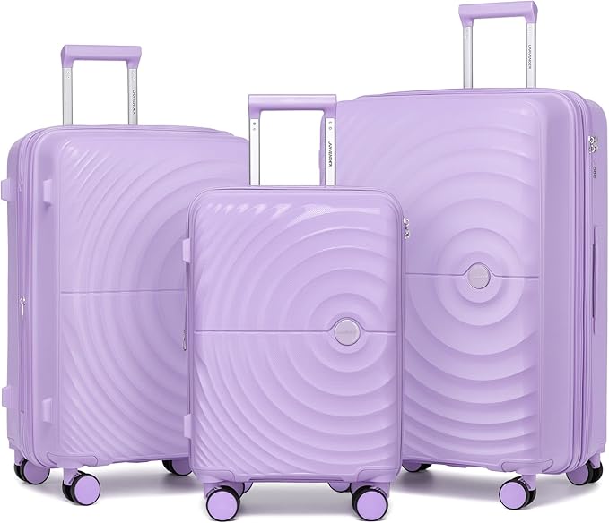 LARVENDER Luggage Sets, Suitcase Set 3 Piece Expandable Luggage PP Lightweight Large Suitcases with Wheels for Women (3 piece set,Lavender)