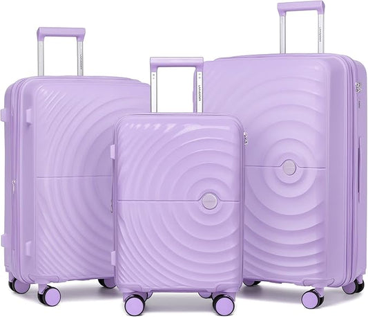 LARVENDER Luggage Sets, Suitcase Set 3 Piece Expandable Luggage PP Lightweight Large Suitcases with Wheels for Women (3 piece set,Lavender)