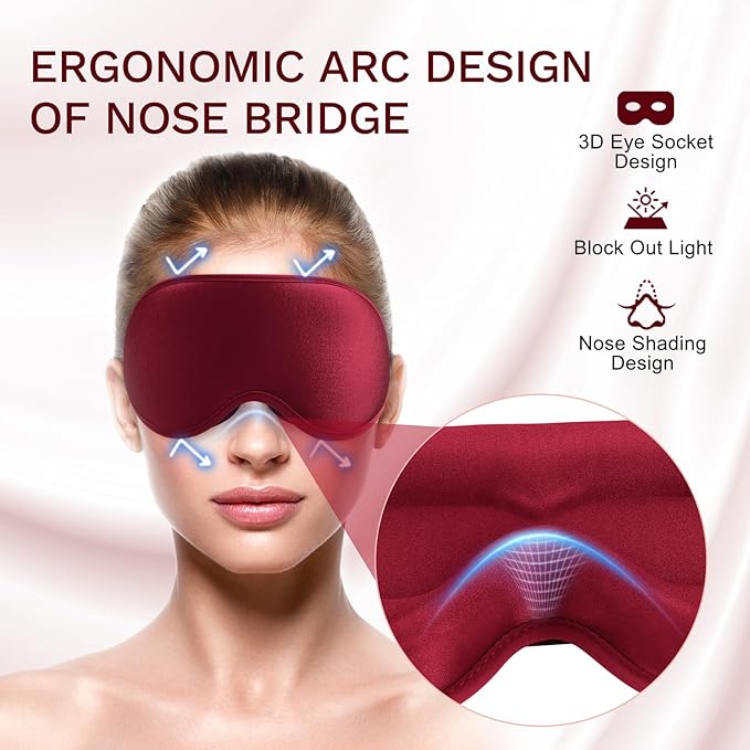FlyCoco 99% Fully Block Out Light Eye Sleep Mask, 3D Deep Contoured Eyes Cover Zero Pressure, Long Lash Extension Eyes Mask with Adjustable Straps for Sleeping Travel Home Nap Rest Women Men (Red)